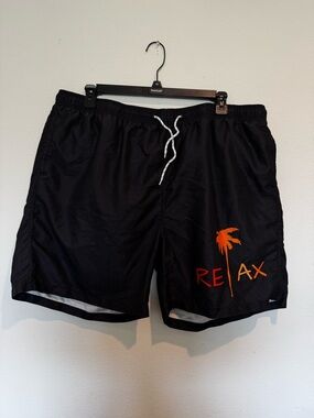 SHEIN Black Men's Swim Trunks with Orange Palm Graphic 5xl fits like 2xl